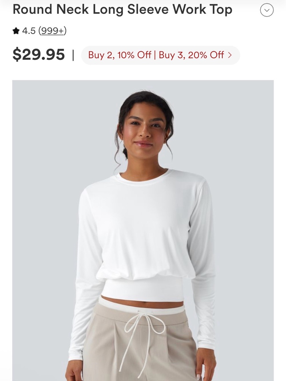 *NWT* HALARA White Long-Sleeve Cinched-Waist Tee - Picture 4 of 5